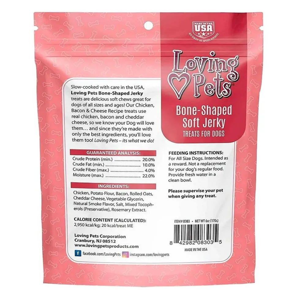 Loving Pets Bone-Shaped Soft Jerky Dog Treat Chicken Bacon & Cheese 6-oz