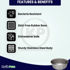 Loving Pets Diamond Plate Bowls with Non Skid Bottom Dog Dish Bowl Silver 1 Quart