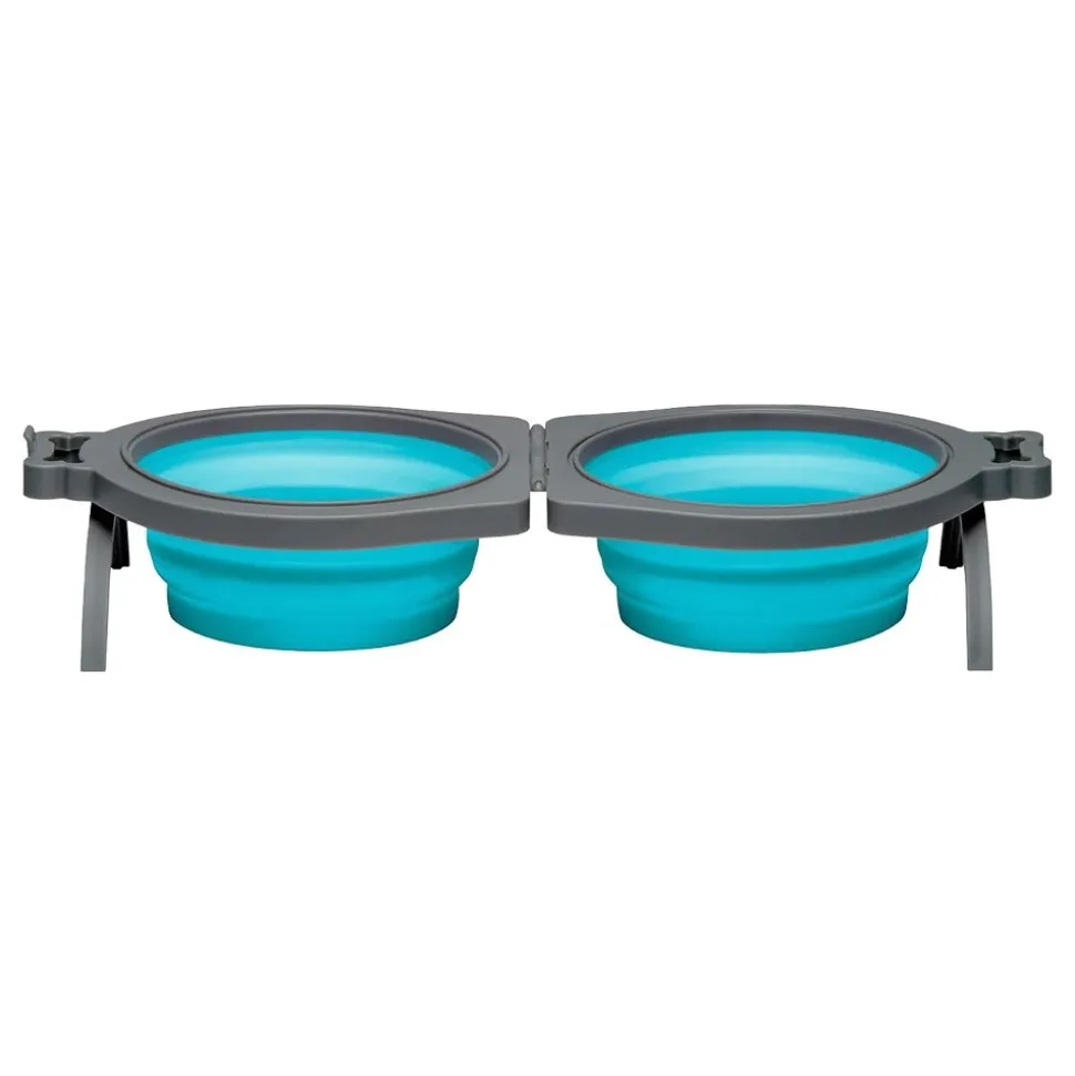 Loving Pets Travel Double Diner Dog Bowl Blue Small