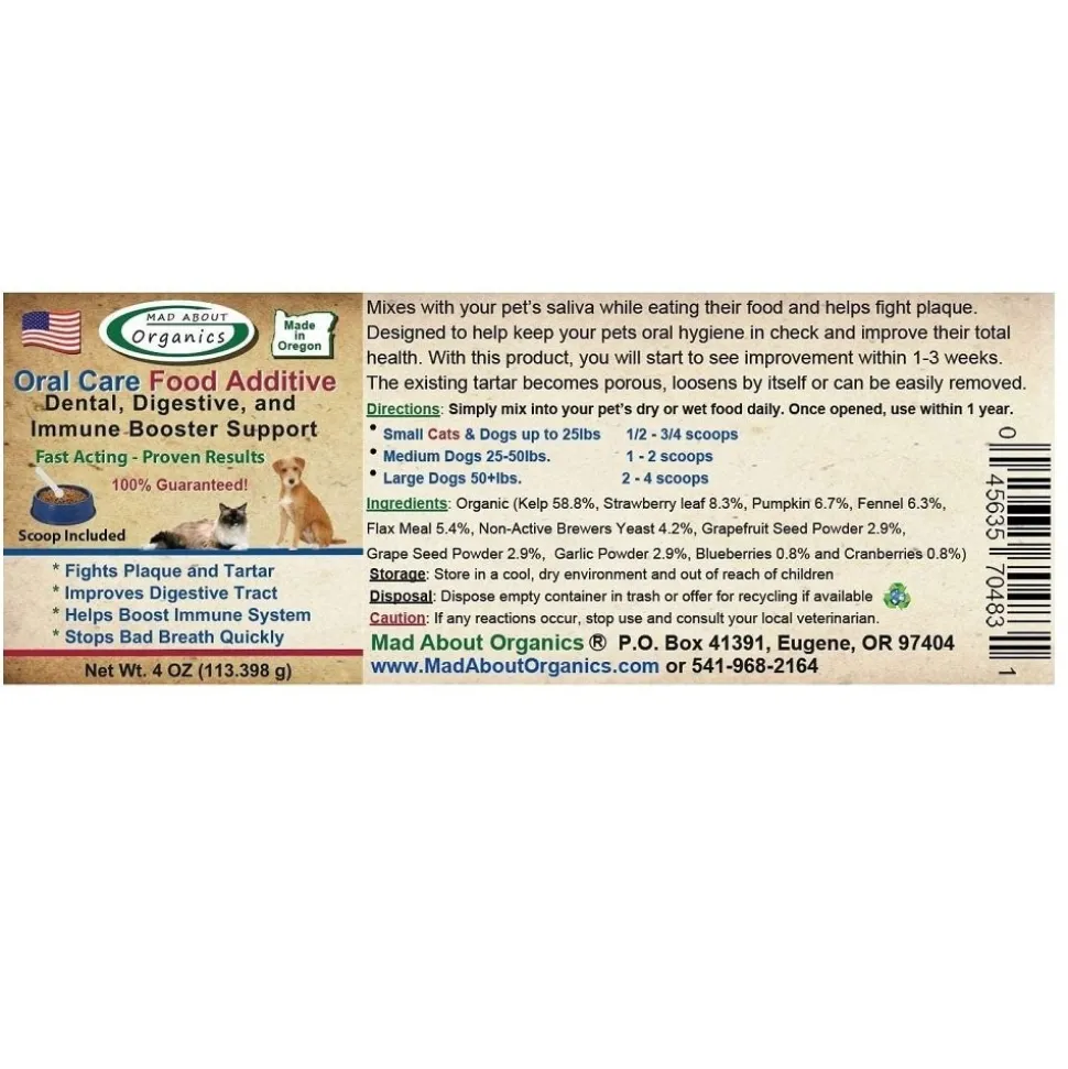 Mad About Organics Oral Care Food Additive for Dogs & Cats 4-oz