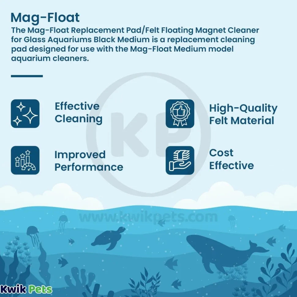 Mag-Float Replacement Pad/Felt Floating Magnet Cleaner for Glass Aquariums Black Medium