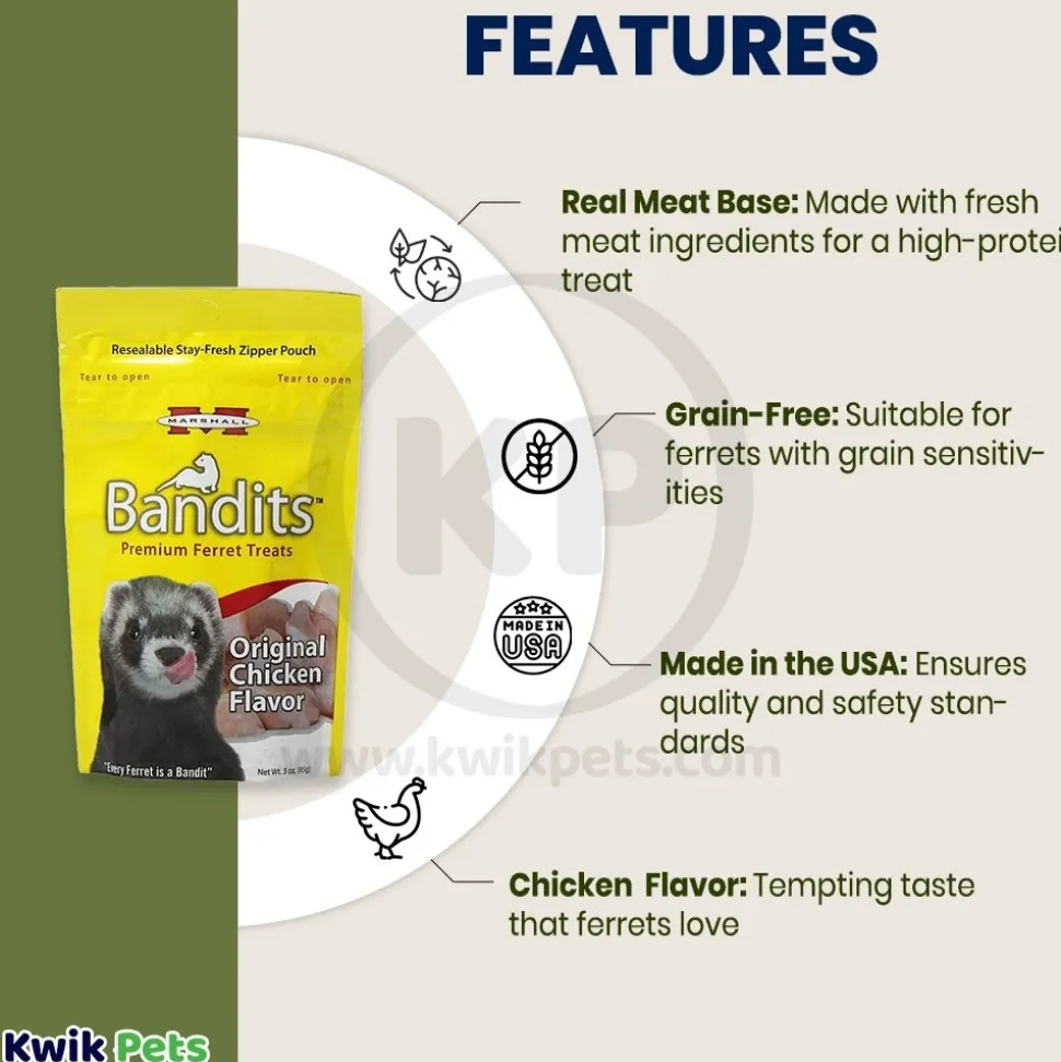 Marshall Pet Products Bandits Premium Ferret Treats Original Chicken 3-oz