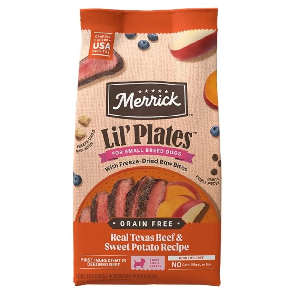 Merrick Lil’ Plates Grain-Free Freeze-Dried Raw Small Breed Adult Dry Dog Food Real Texas Beef & Sweet Potato Recipe 4-lb