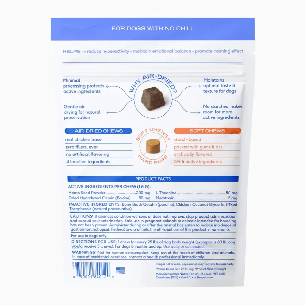 Native Pet Anxiety & Calming Chews Supplement for Dogs 30 Count