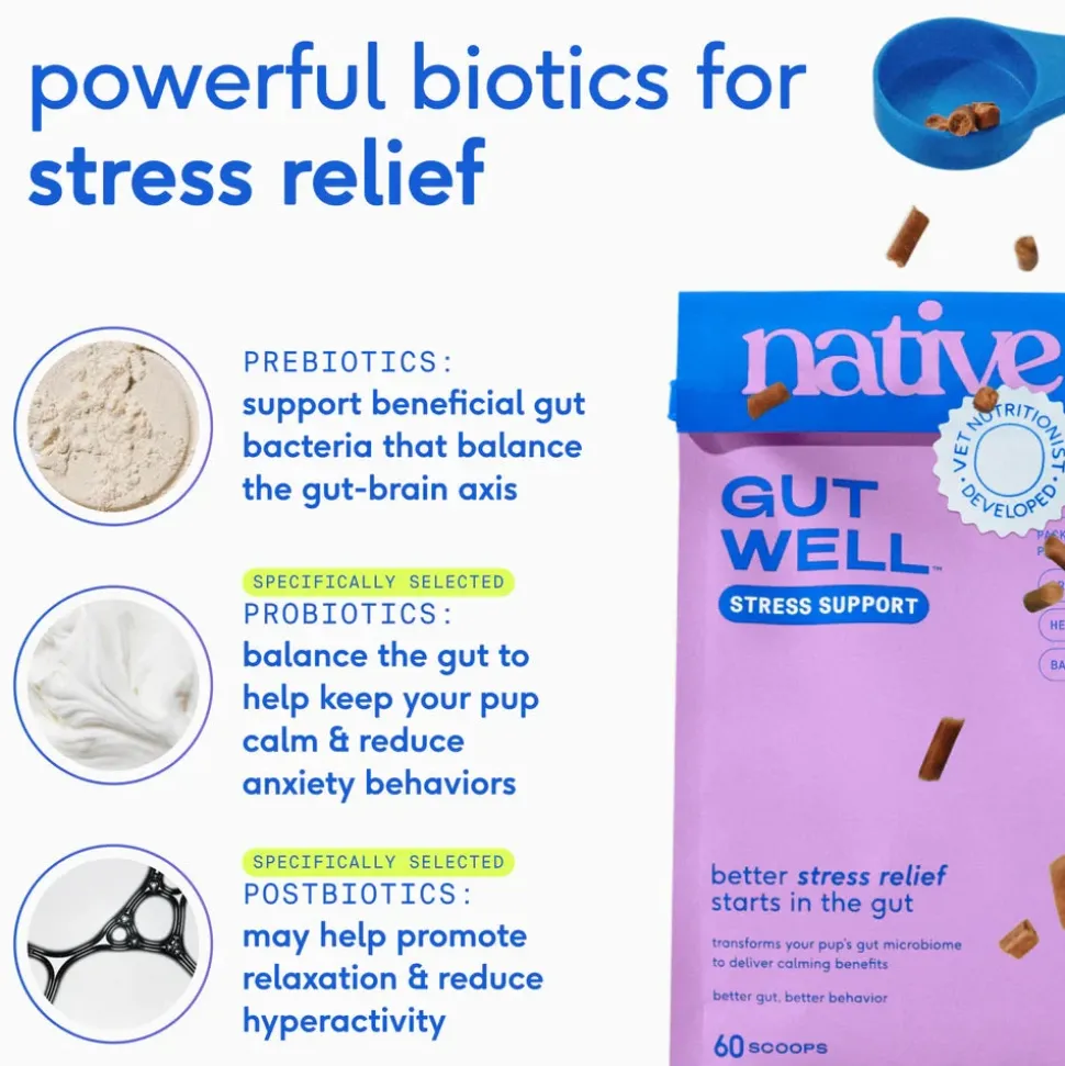 Native Pet GutWell Stress Support Anxiety Relief & Calming Supplement for Dogs 12.7-oz
