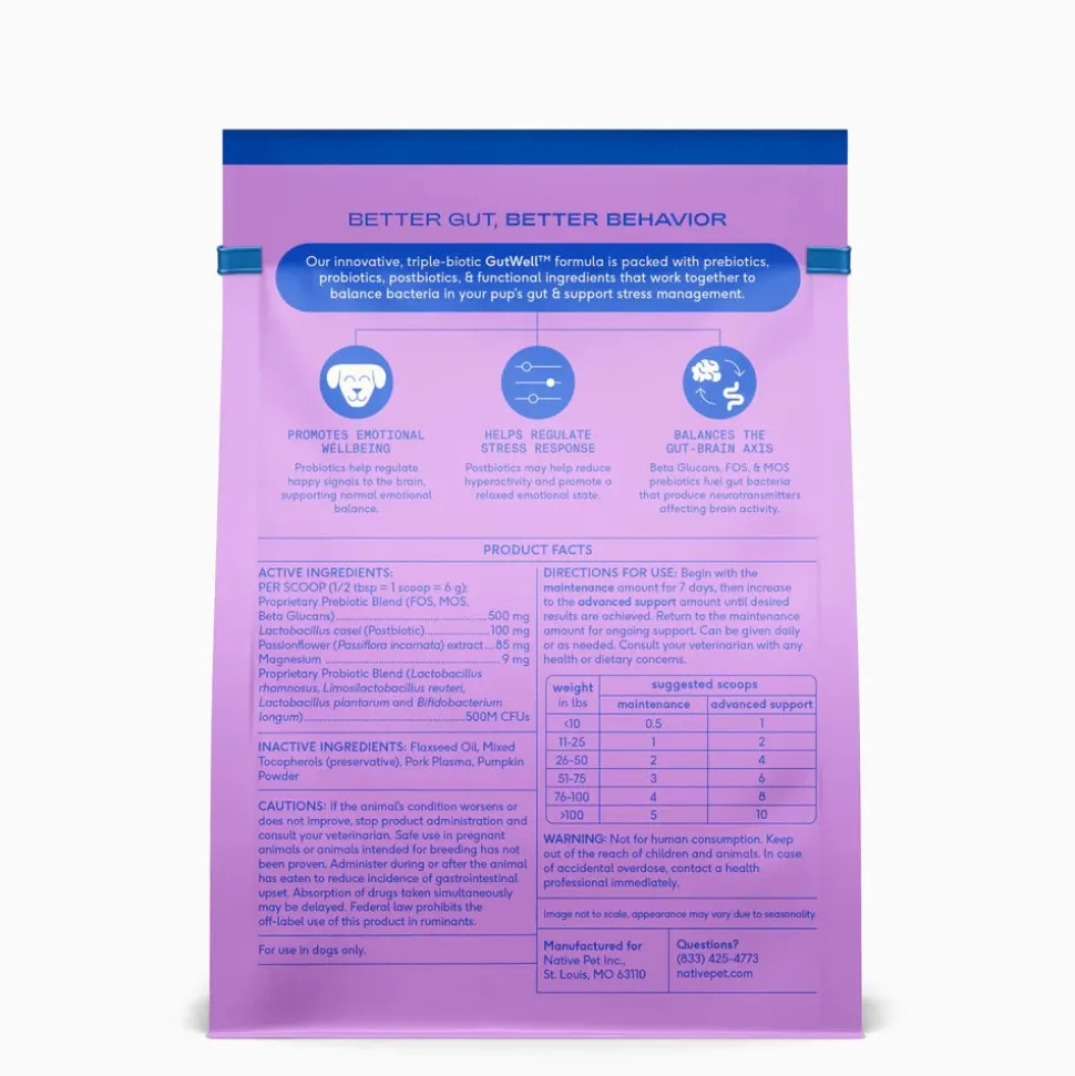 Native Pet GutWell Stress Support Anxiety Relief & Calming Supplement for Dogs 12.7-oz