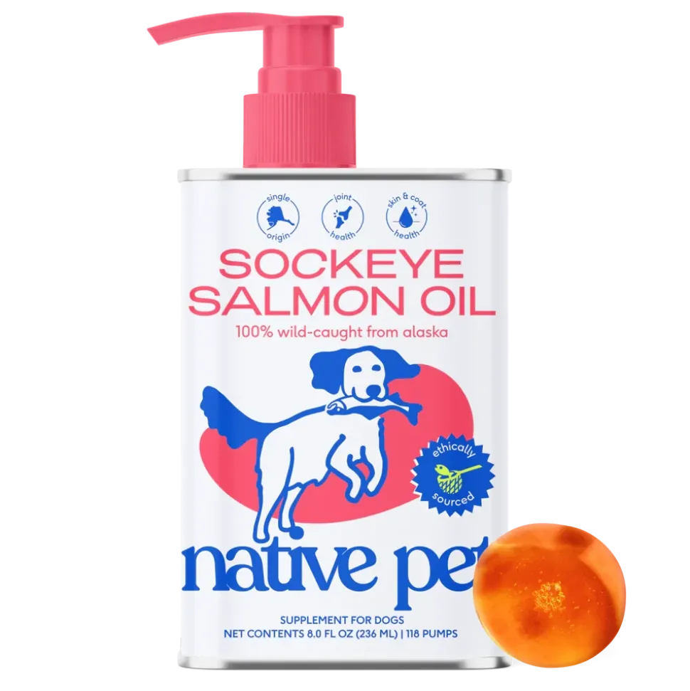 Native Pet Sockeye Salmon Wild-Caught Alaskan Oil Skin Heart Joint Health Liquid Supplement for Dogs 8-oz