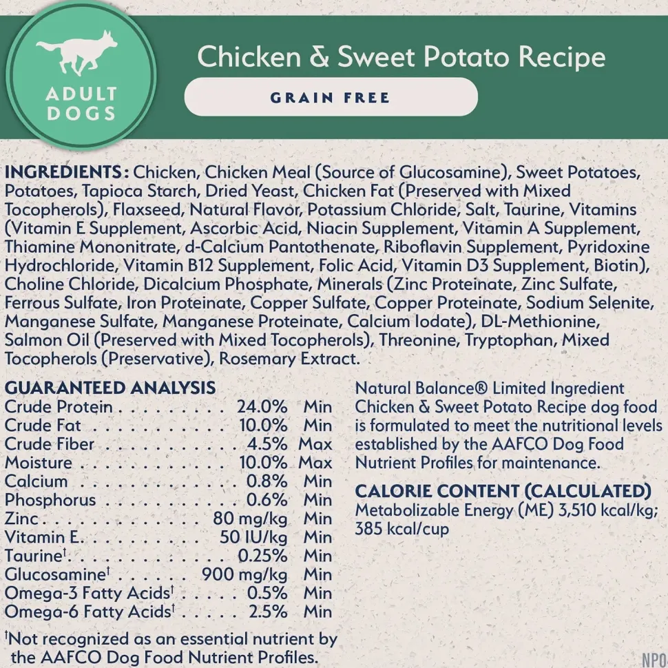 Natural Balance Limited Ingredient Grain-Free Adult Dry Dog Food Chicken & Sweet Potato Recipe 24-lb