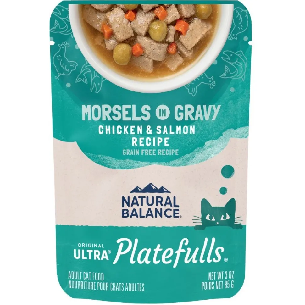 Natural Balance Original Ultra Platefulls Morsels in Gravy Grain Free Adult Wet Cat Food Pouch Chicken & Salmon 3-oz