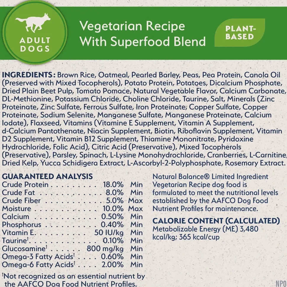 Natural Balance Pet Foods L.I.D Plant Powered Vegan-Friendly Vegetarian Recipe Dry Dog Food 4-lb