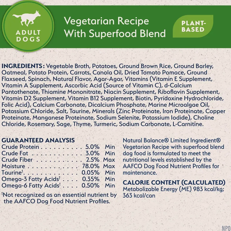 Natural Balance Pet Foods L.I.D Plant Powered Vegan Friendly Vegetarian Recipe Canned Dog Food 13-oz