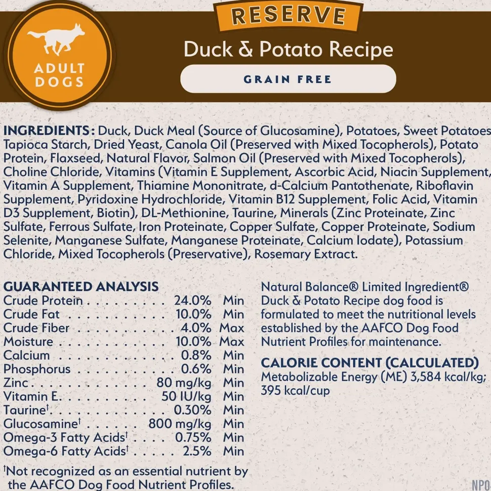 Natural Balance Pet Foods Limited Ingredient Reserve Grain Free Adult Dry Dog Food Duck & Potato 4-lb