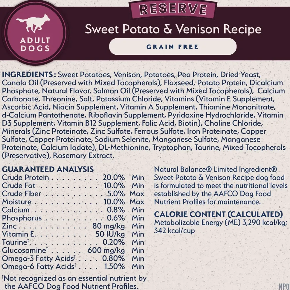 Natural Balance Pet Foods Limited Ingredient Reserve Grain Free Adult Dry Dog Food Sweet Potato & Venison 22-lb