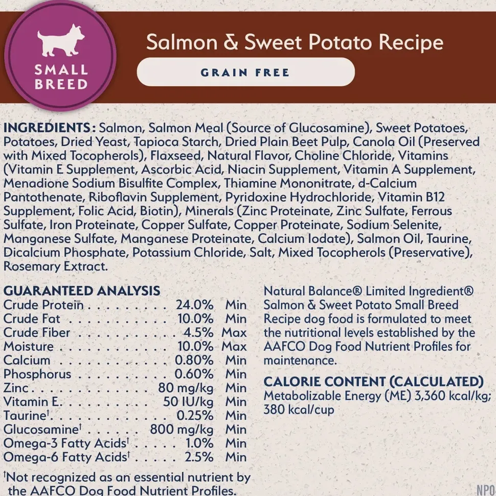 Natural Balance Pet Foods Limited Ingredient Grain Free Small Breed Dry Dog Food Salmon & Sweet Potato 4-lb