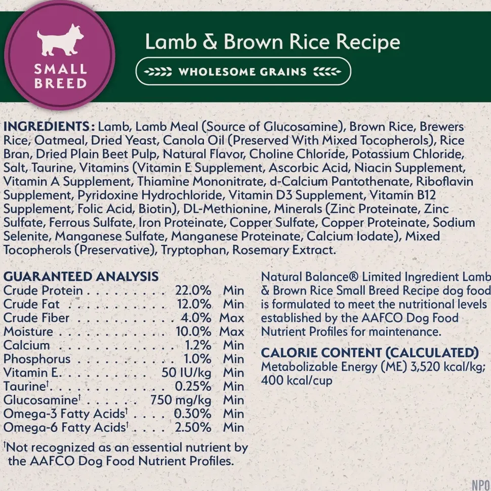 Natural Balance Pet Foods Limited Ingredient Small Breed Dry Dog Food Lamb & Brown Rice 4-lb
