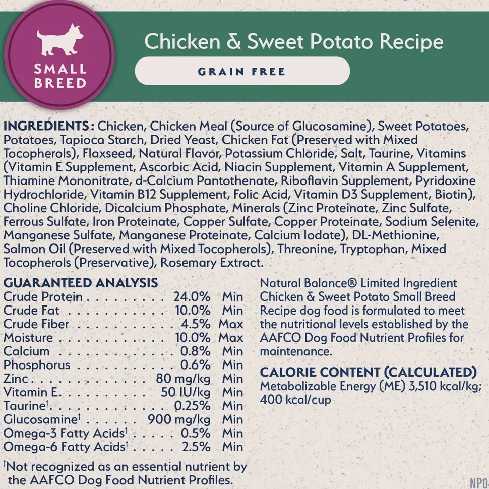 Natural Balance Pet Foods Limited Ingredient Grain Free Small Breed Dry Dog Food Chicken & Sweet Potato 12-lb