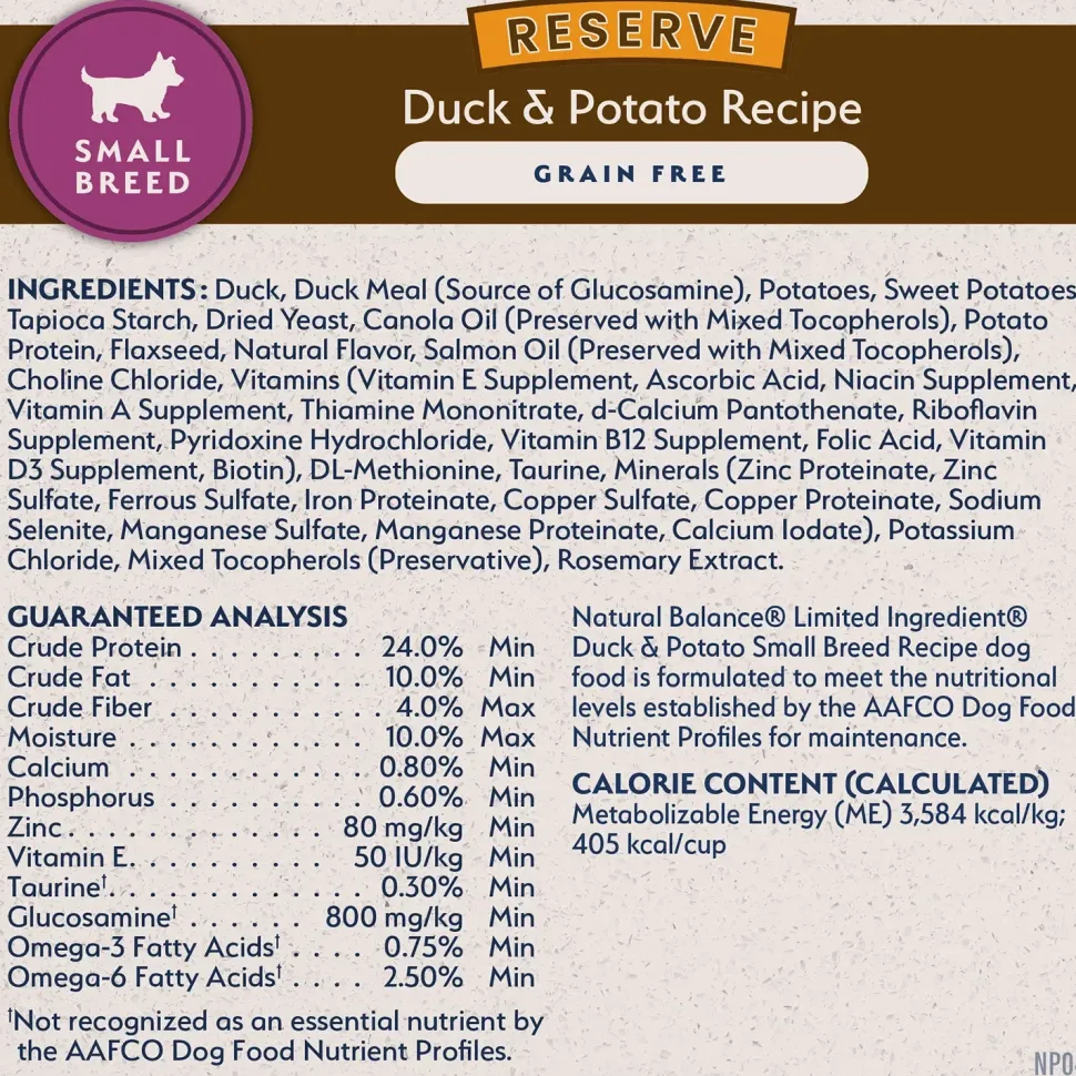 Natural Balance Pet Foods Limited Ingredient Reserve Grain Free Small Breed Dry Dog Food Duck & Potato 4-lb