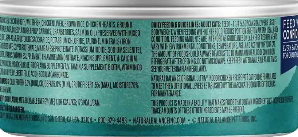 Natural Balance Pet Foods Original Ultra Indoor Canned Cat Food Chicken Formula 5.5-oz