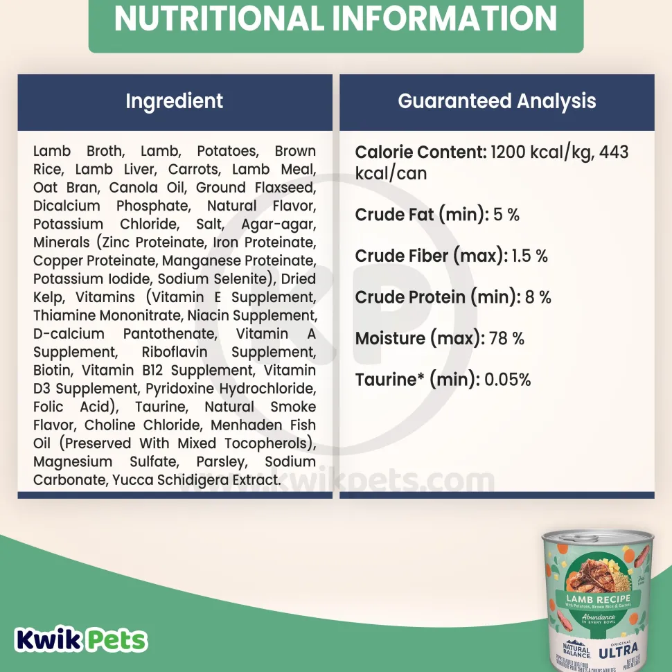 Natural Balance Pet Foods Original Ultra Abundance Canned Dog Food Lamb 13-oz