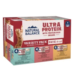 Natural Balance Pet Foods Ultra Protein Pate Canned Cat Food Variety Pack Chicken, Duck & Salmon 2.8-oz 12 Count