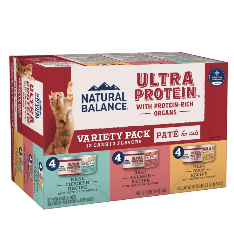 Natural Balance Pet Foods Ultra Protein Pate Canned Cat Food Variety Pack Chicken, Duck & Salmon 2.8-oz 12 Count
