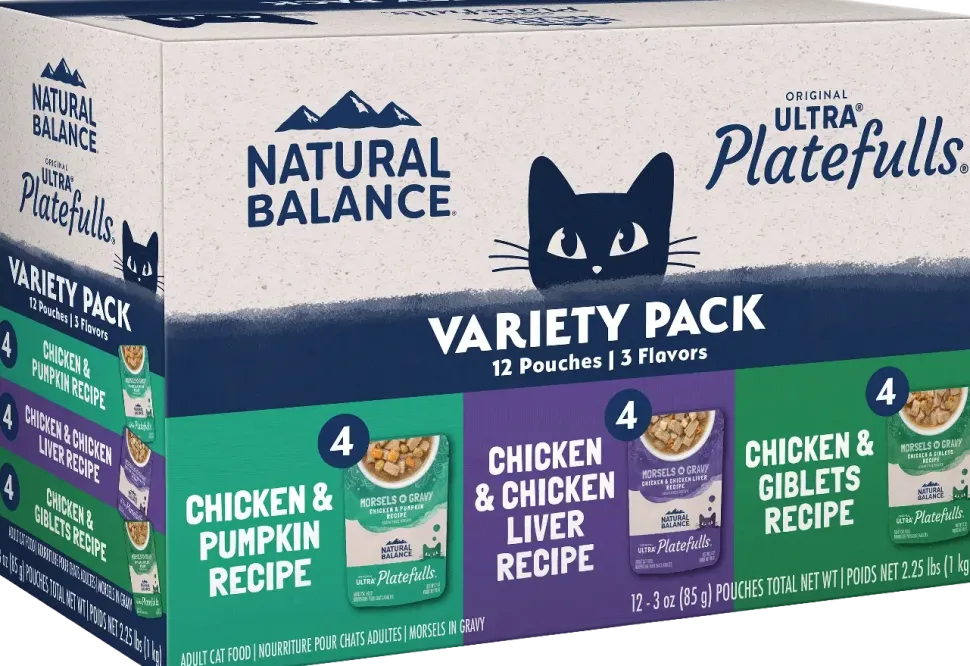 Natural Balance Ultra Platefulls Chicken Morsels in Gravy Adult Wet Cat Food Variety Pack 3-oz Pouches 12 Count