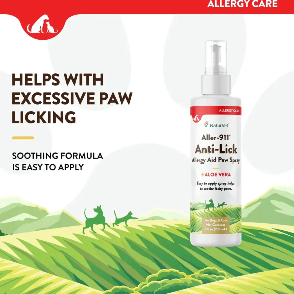 NaturVet Aller-911 Anti-Lick Allergy Aid Paw Spray for Dogs & Cats 8-oz