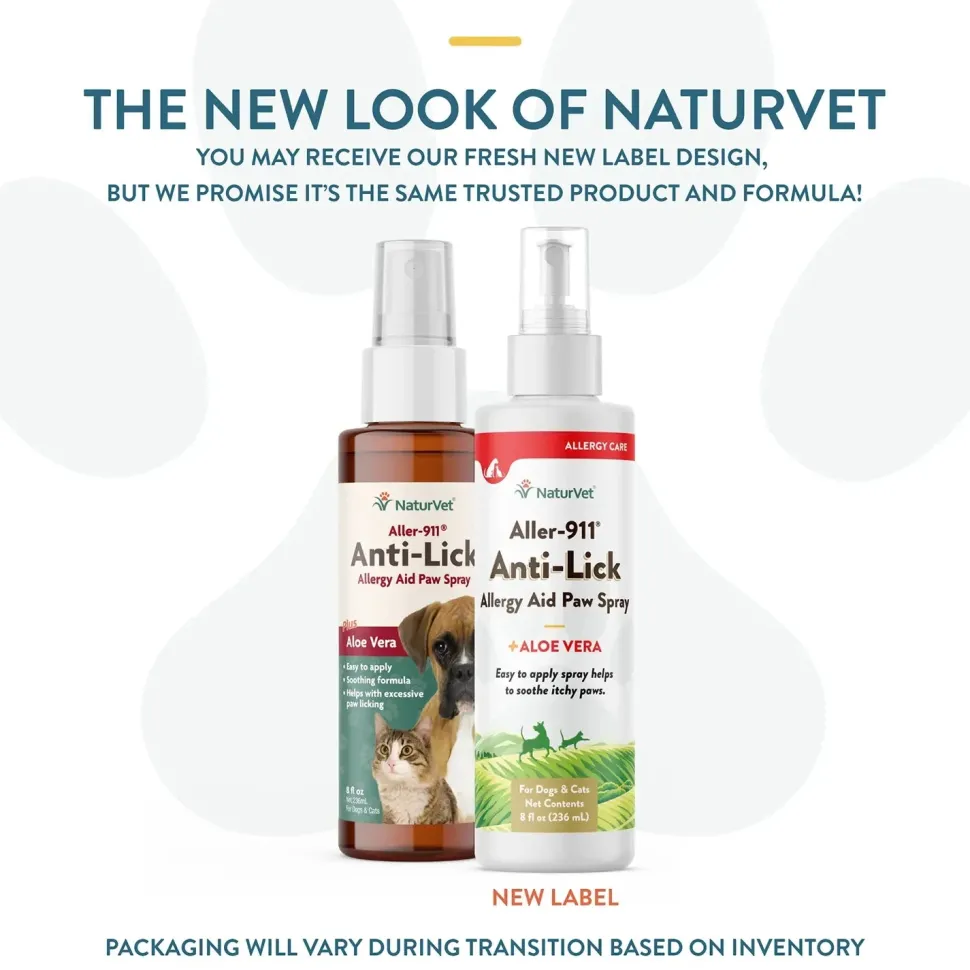 NaturVet Aller-911 Anti-Lick Allergy Aid Paw Spray for Dogs & Cats 8-oz