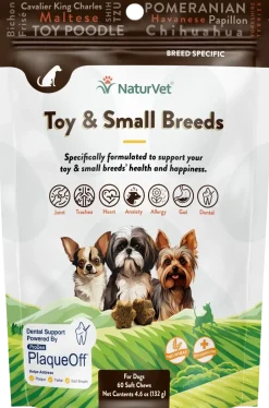NaturVet Breed Specific Toy & Small Breeds Soft Chew Supplement for Dogs 60 Count 4.6-oz