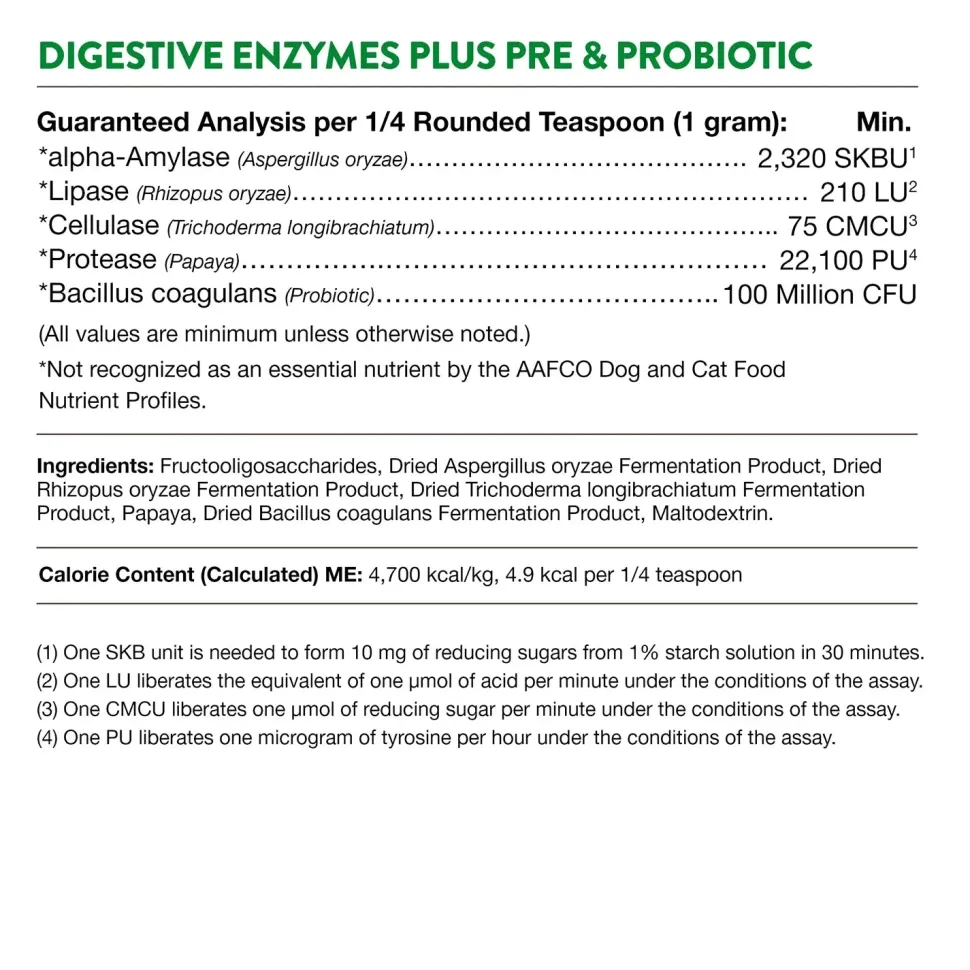 NaturVet Digestive Enzymes Plus Pre and Probiotic Powder for Dogs & Cats 4-oz