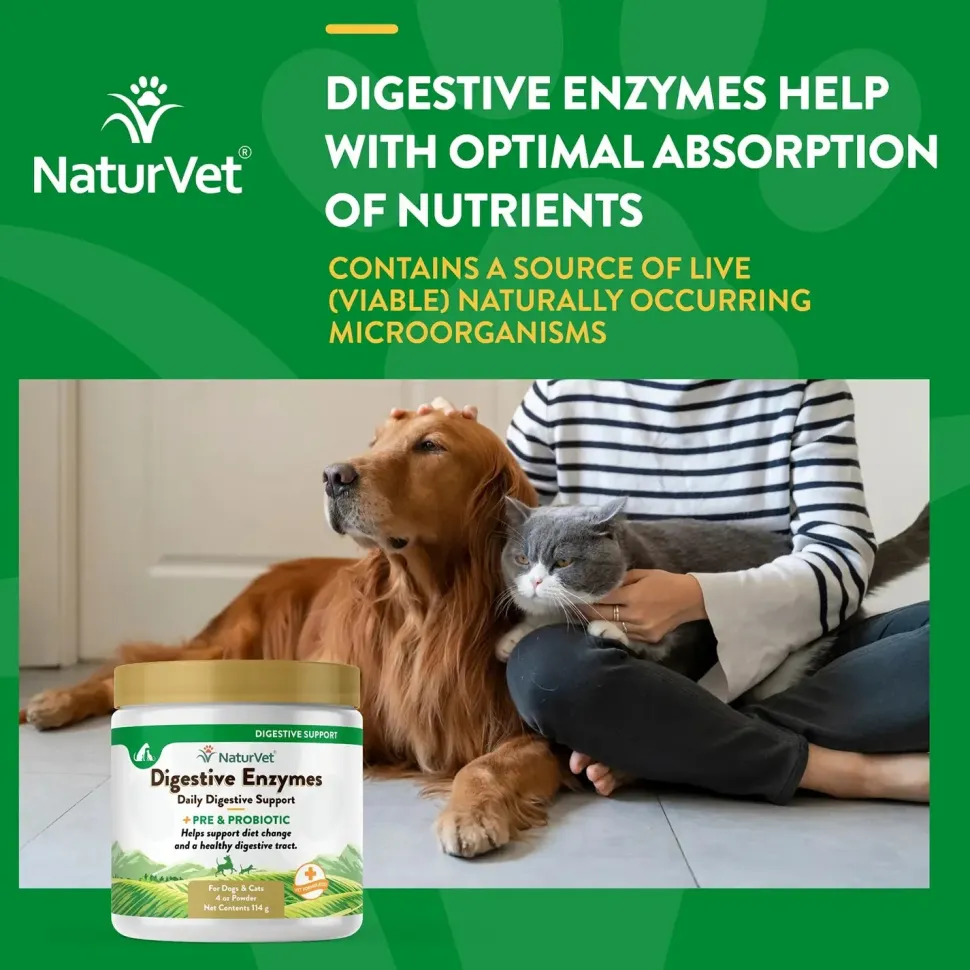 NaturVet Digestive Enzymes Plus Pre and Probiotic Powder for Dogs & Cats 4-oz