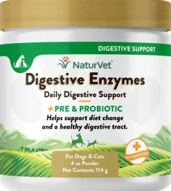 NaturVet Digestive Enzymes Plus Pre and Probiotic Powder for Dogs & Cats 4-oz