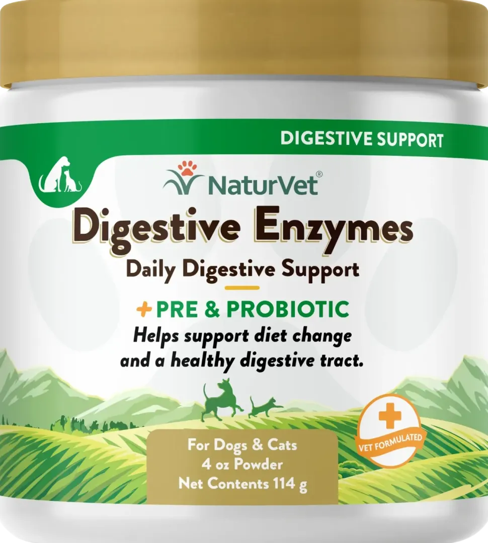 NaturVet Digestive Enzymes Plus Pre and Probiotic Powder for Dogs & Cats 4-oz
