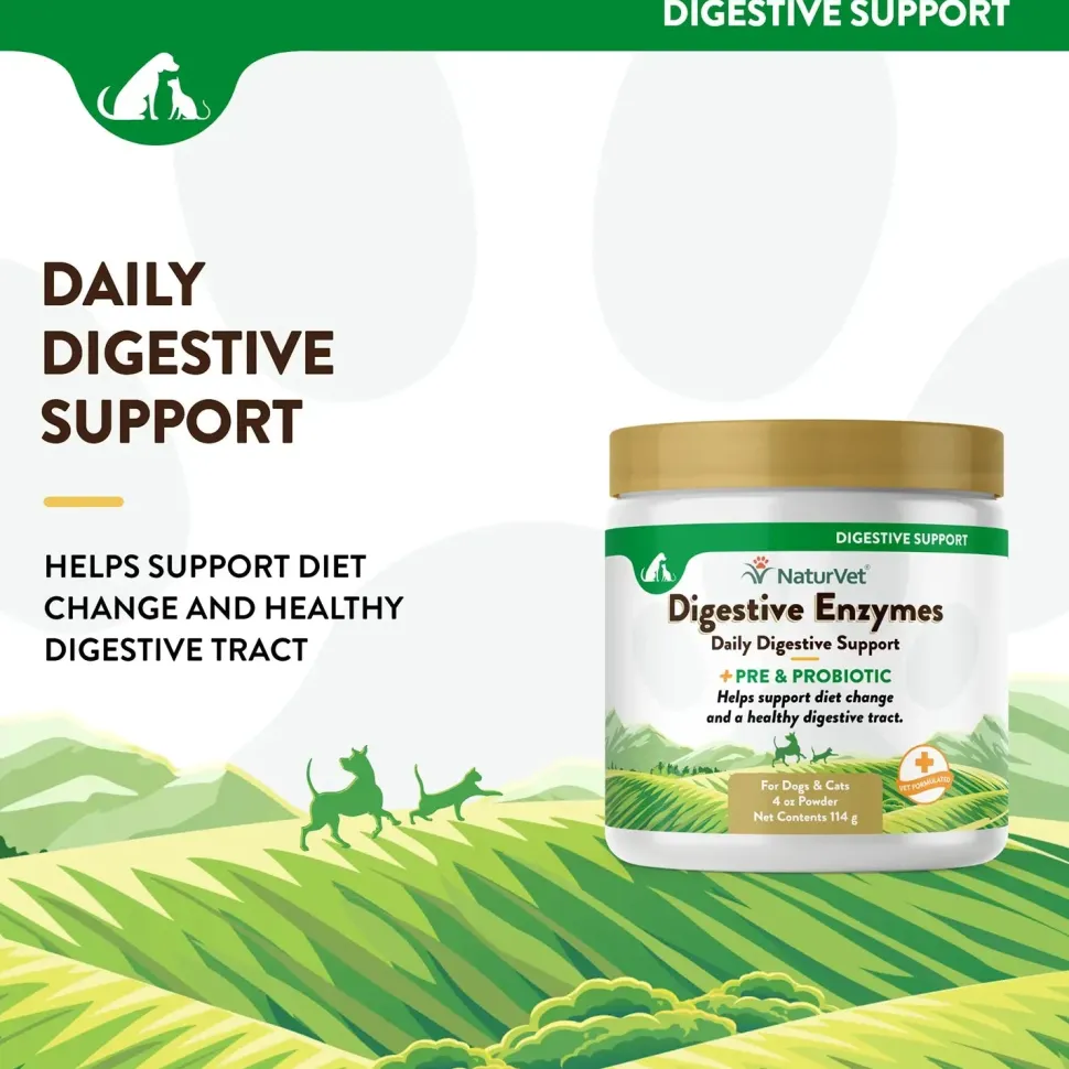 NaturVet Digestive Enzymes Plus Pre and Probiotic Powder for Dogs & Cats 4-oz