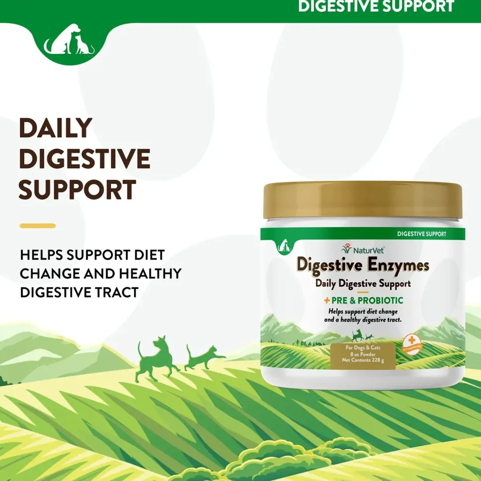 NaturVet Digestive Enzymes Plus Pre and Probiotic Powder for Dogs & Cats 8-oz