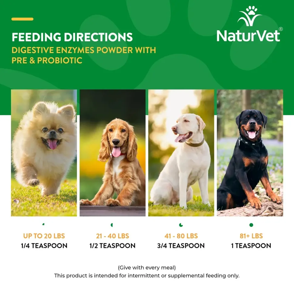 NaturVet Digestive Enzymes Plus Pre and Probiotic Powder for Dogs & Cats 8-oz
