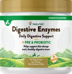 NaturVet Digestive Enzymes Plus Pre and Probiotic Powder for Dogs & Cats 8-oz