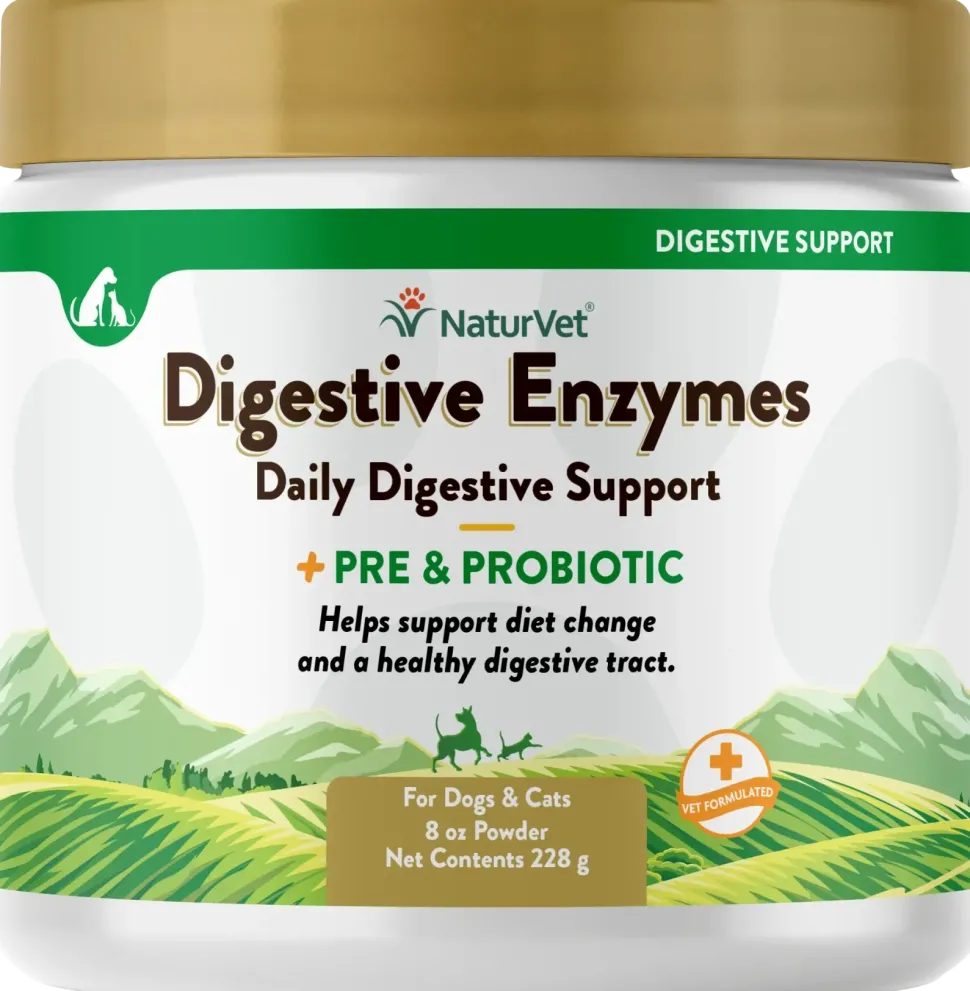 NaturVet Digestive Enzymes Plus Pre and Probiotic Powder for Dogs & Cats 8-oz
