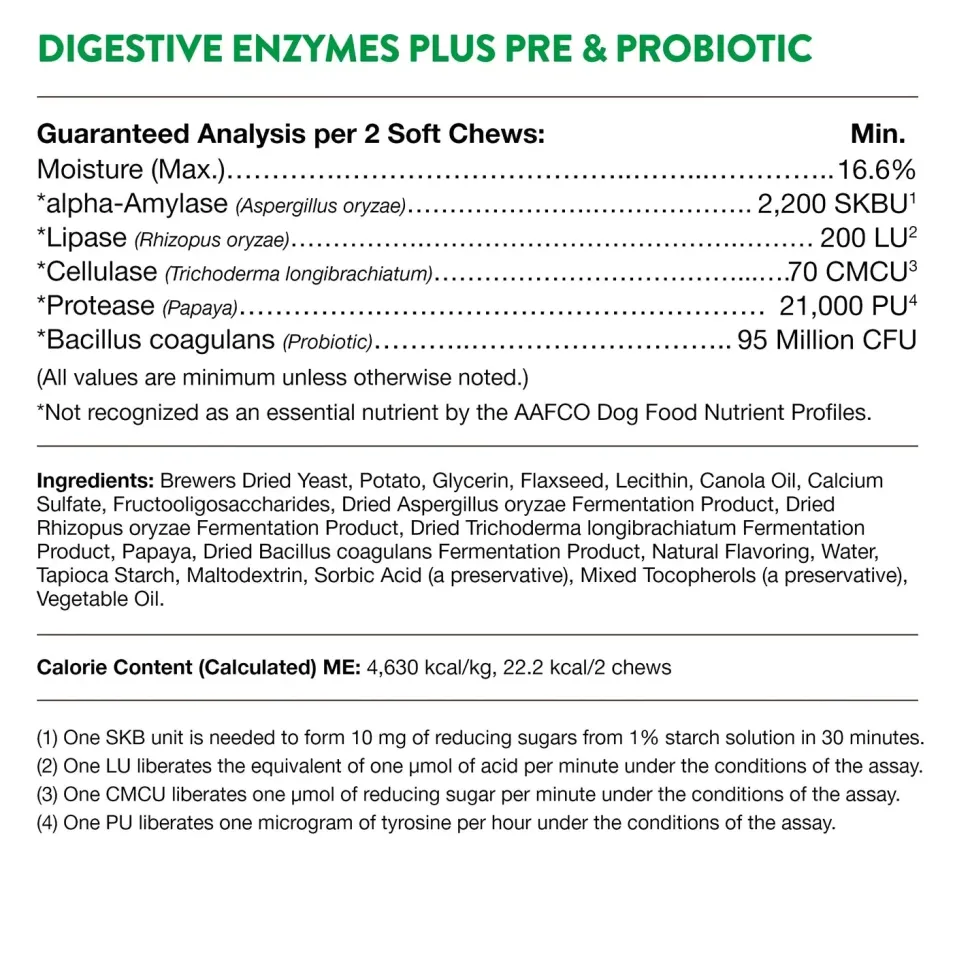 NaturVet Digestive Enzymes Plus Pre and Probiotic Soft Chews for Dogs 120 Count 10-oz
