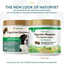 NaturVet Digestive Enzymes Plus Pre and Probiotic Soft Chews for Dogs 120 Count 10-oz