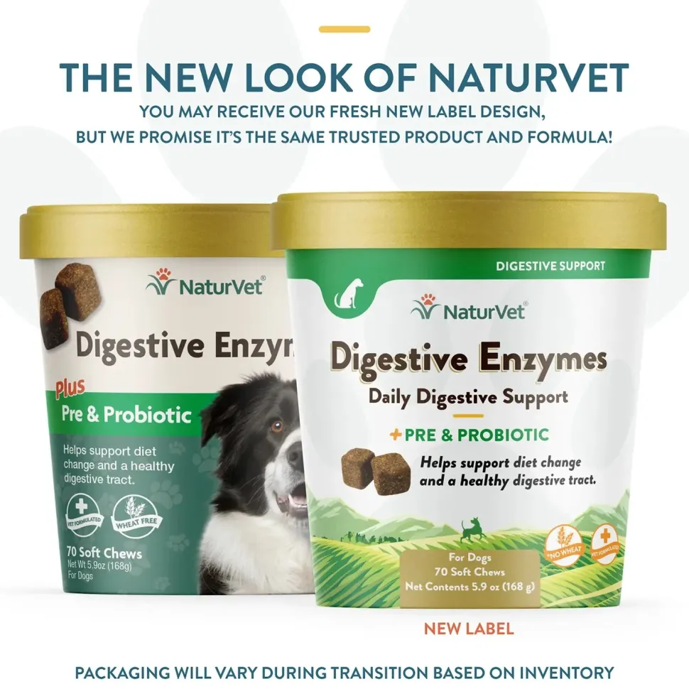 NaturVet Digestive Enzymes Plus Pre and Probiotic Soft Chews for Dogs 70 Count 5.9-oz