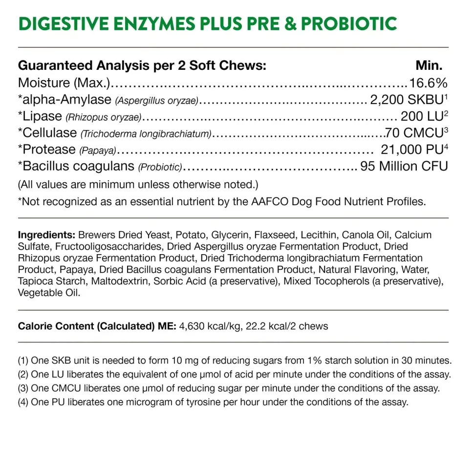 NaturVet Digestive Enzymes Plus Pre and Probiotic Soft Chews for Dogs 70 Count 5.9-oz
