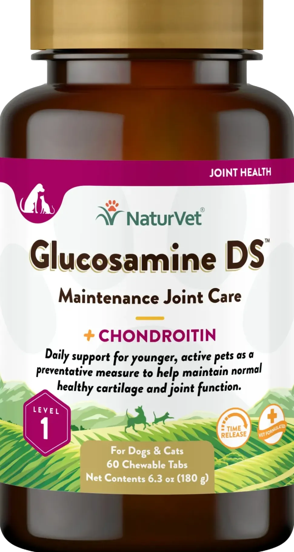 NaturVet Glucosamine DS with Chondroitin Time Release Chewable Tablets for Dogs & Cats 60 Count 6.3-oz