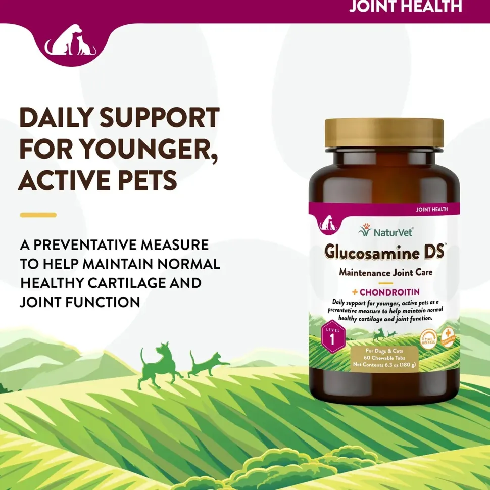 NaturVet Glucosamine DS with Chondroitin Time Release Chewable Tablets for Dogs & Cats 60 Count 6.3-oz