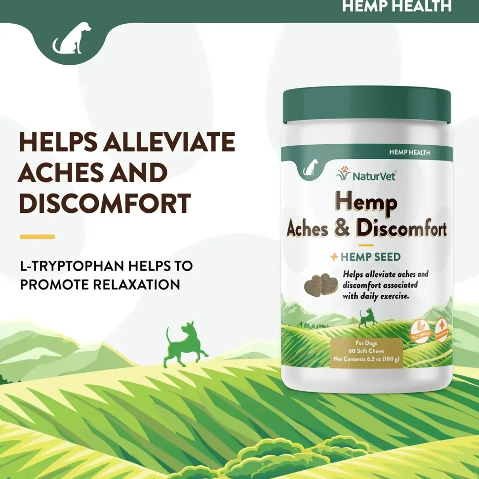 NaturVet Hemp Aches & Discomfort Plus Hemp Seed Soft Chews for Dogs 60 Count 6.3-oz