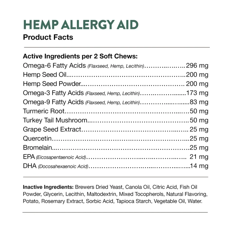NaturVet Hemp Allergy Aid Soft Chew for Dogs 60 Count 6.3-oz