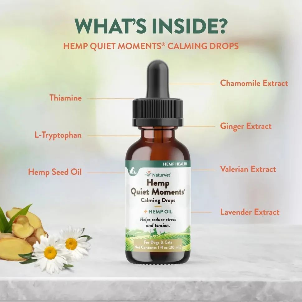 NaturVet Hemp Quiet Moments Calming Drops for Dogs & Cats 1-oz