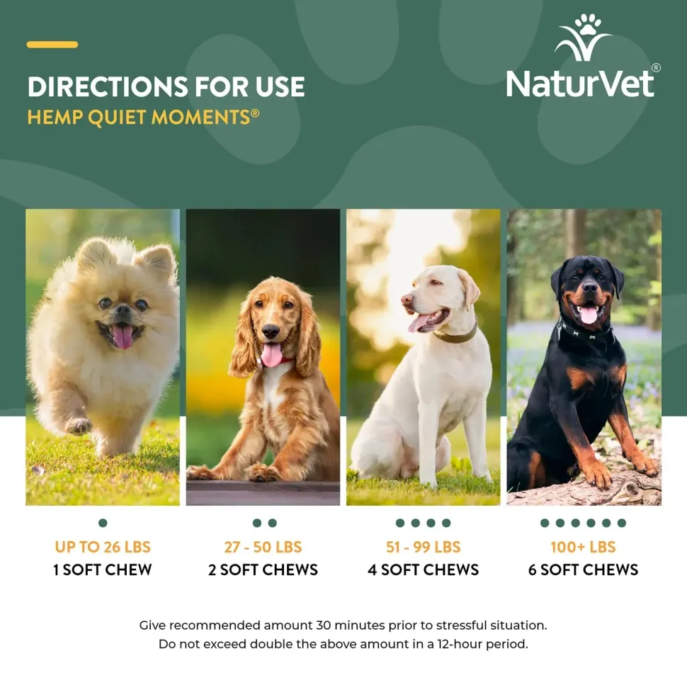 NaturVet Hemp Quiet Moments Soft Chews for Dogs 180 Count 19-oz