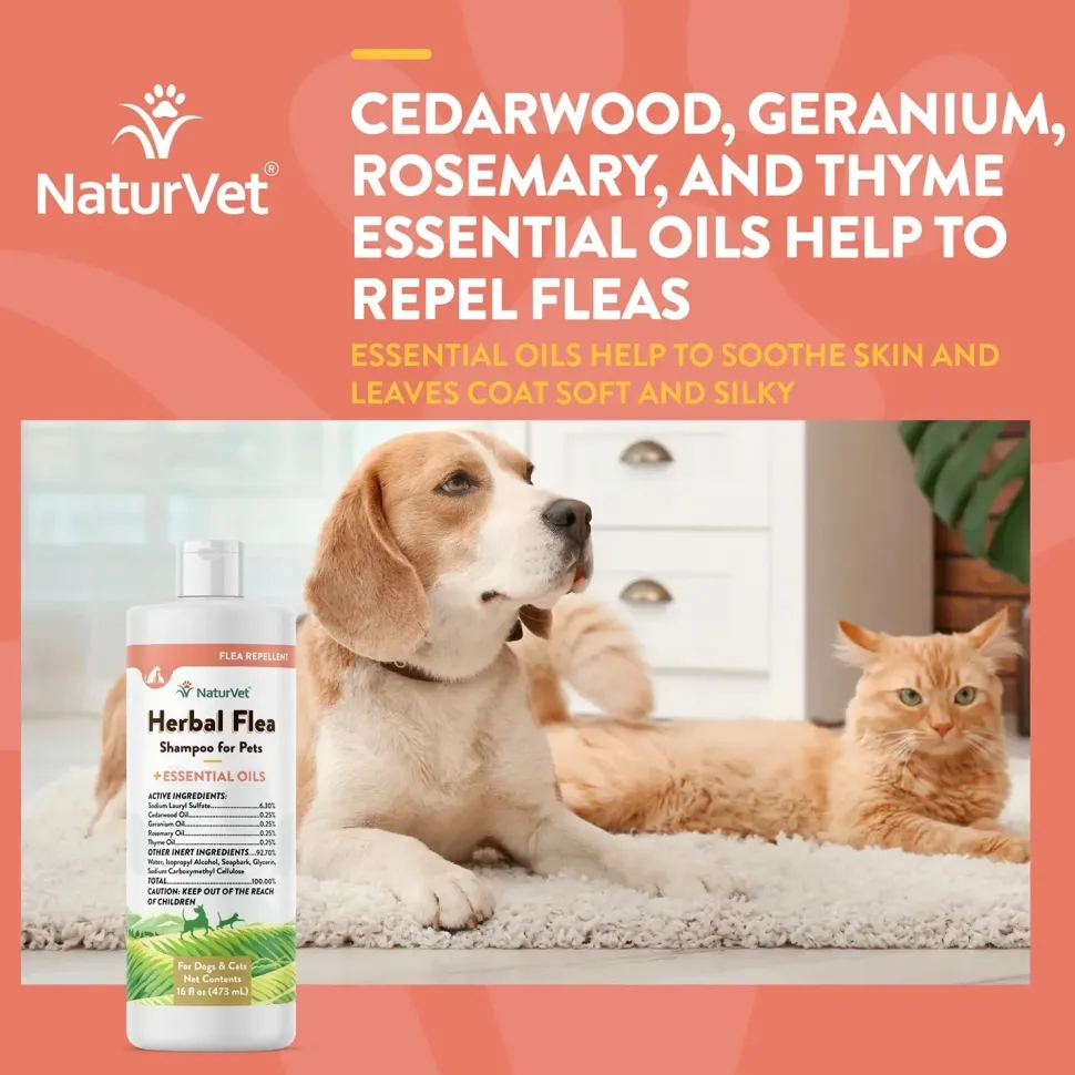NaturVet Herbal Flea Shampoo w/Essential Oils for Dogs & Cats 16-oz