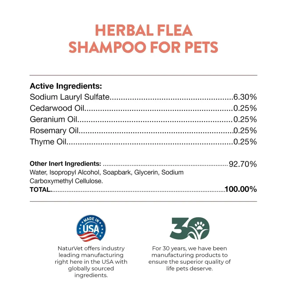 NaturVet Herbal Flea Shampoo w/Essential Oils for Dogs & Cats 16-oz